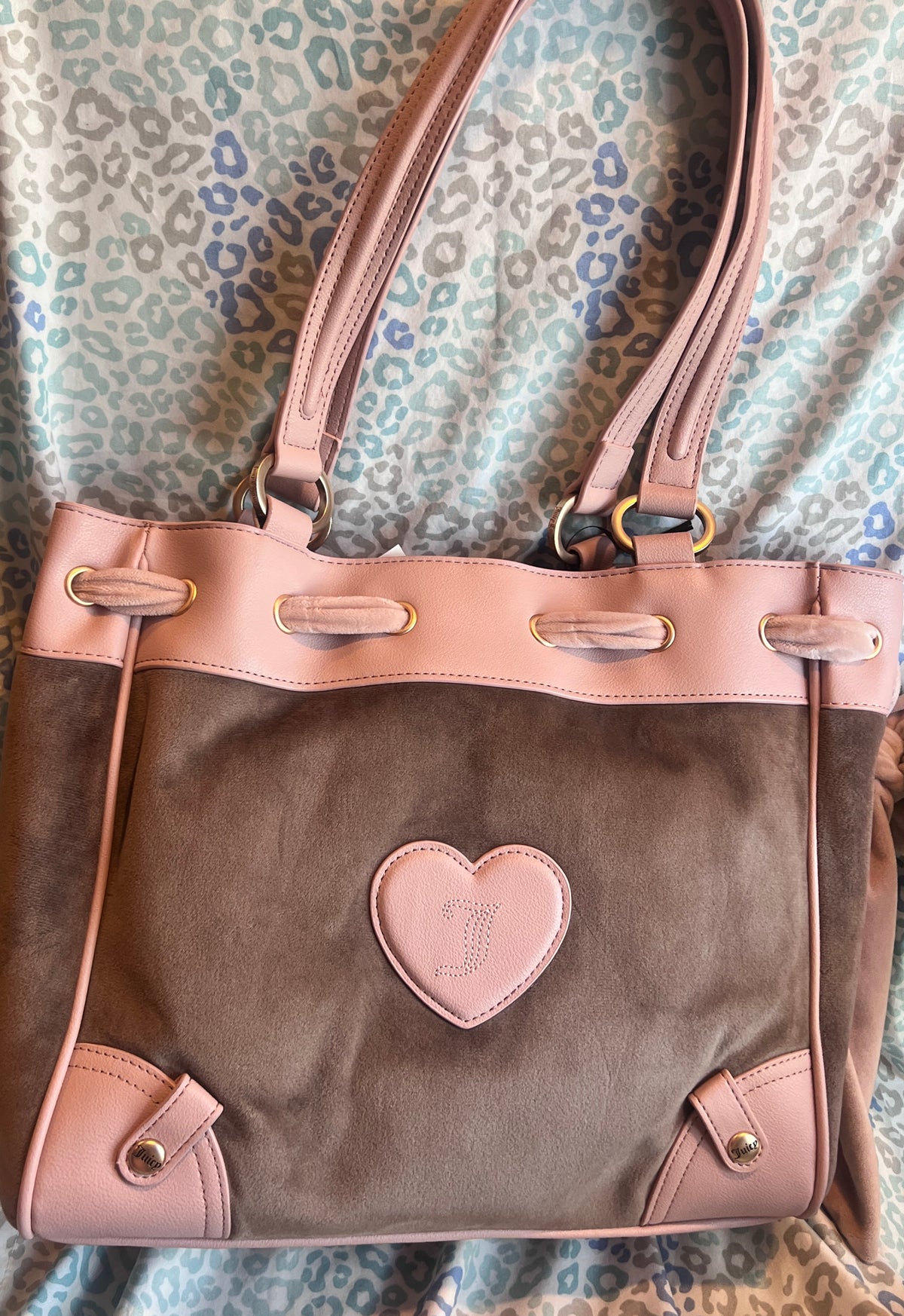 New Pink Tan Juicy Couture Purse Daydreamer Tote Bag Vintage Style Crown