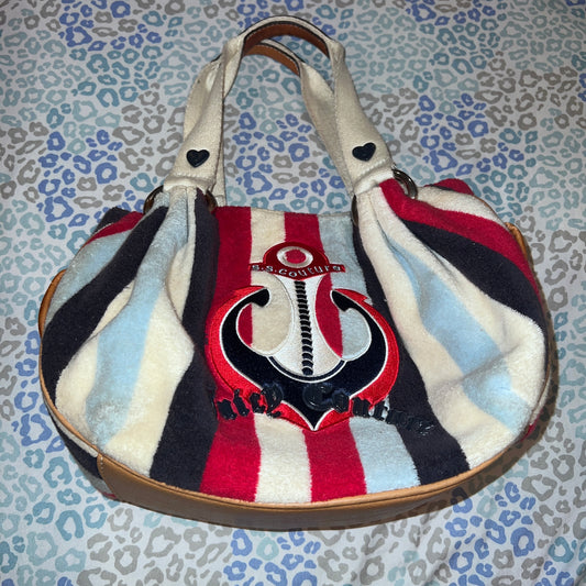 Vintage Striped Juicy Couture Purse Handbag Satchel Bag Nautical Terry Cloth Y2K