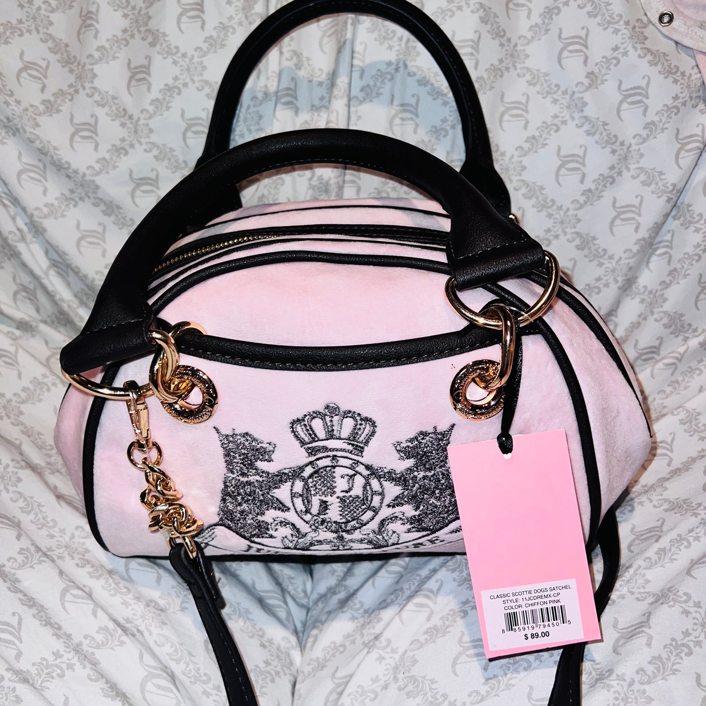 New Pink Juicy Couture Purse Bowler Bag Handbag Satchel Y2K Scottie Dog Velour