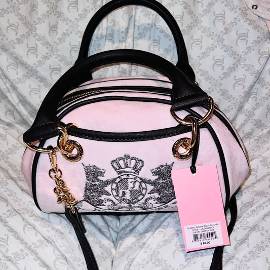 New Pink Juicy Couture Purse Bowler Bag Handbag Satchel Y2K Scottie Dog Velour