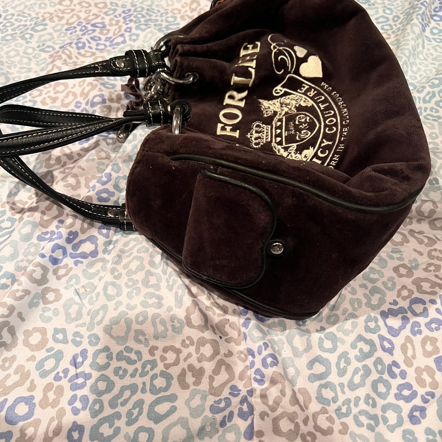 Vintage Black Juicy Couture Purse Handbag Tote Bag Velour Y2K JUICY IS FOR LIFE