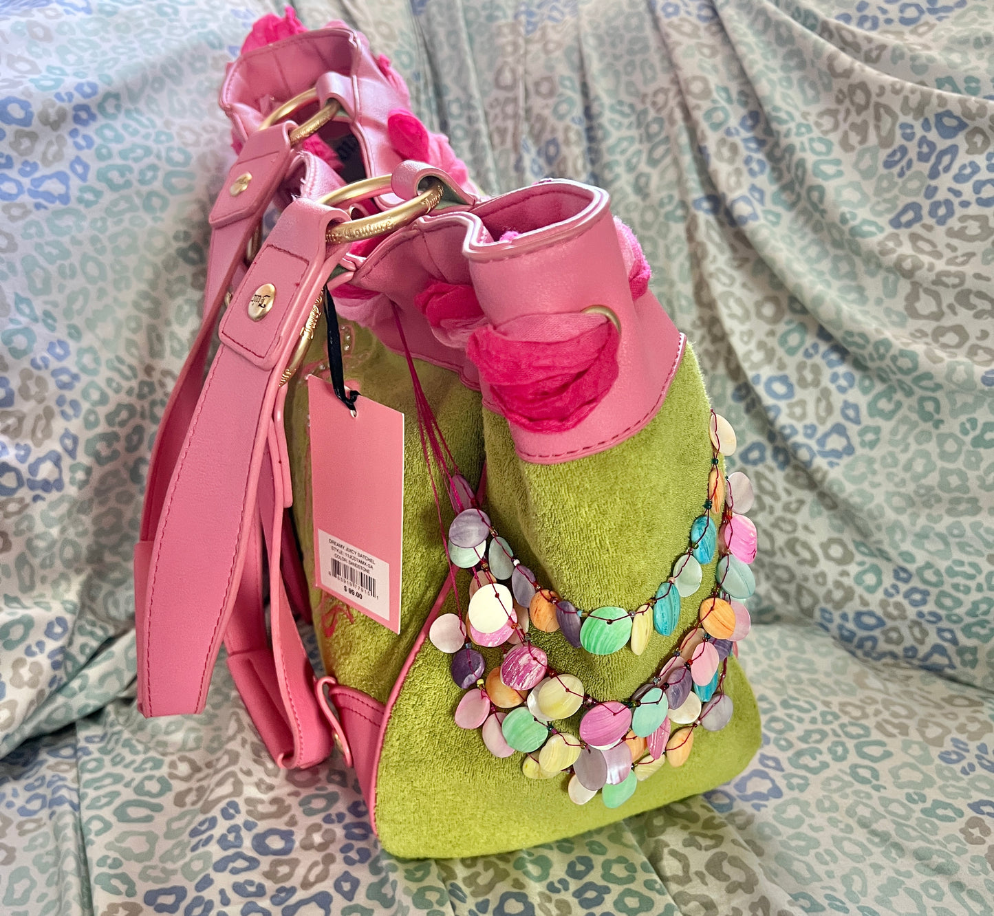 New Pink Green Juicy Couture Tote Bag + Wallet Custom Dyed Purse Vintage Style