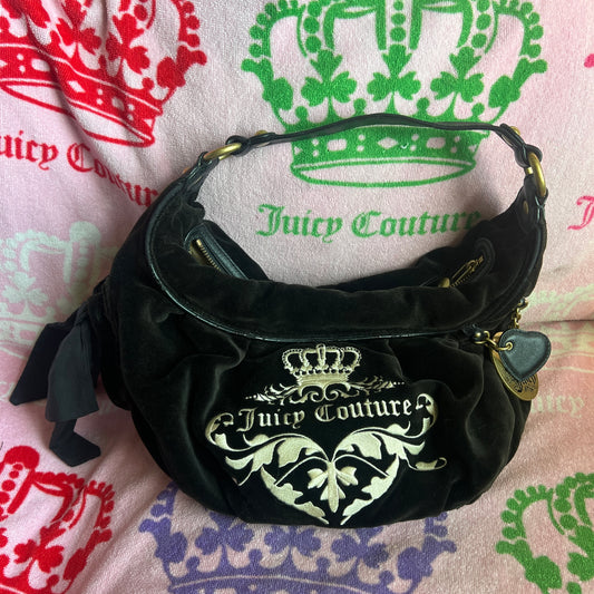 Vintage Black Juicy Couture Purse Handbag Satchel Bag Velour Y2K