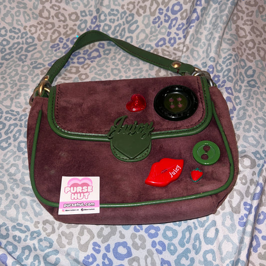 Vintage Rare Green Purple Juicy Couture Handbag Purse Bag Velour Y2K