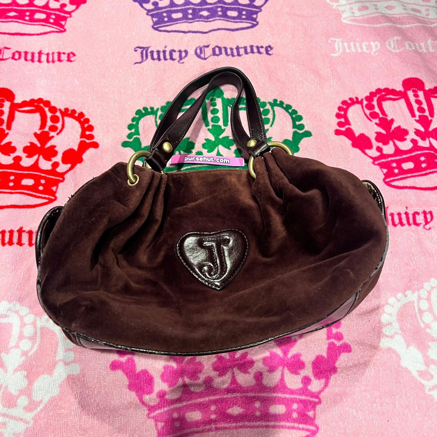 Vintage Pink Brown Juicy Couture Purse Satchel Bag Handbag Y2K Velour