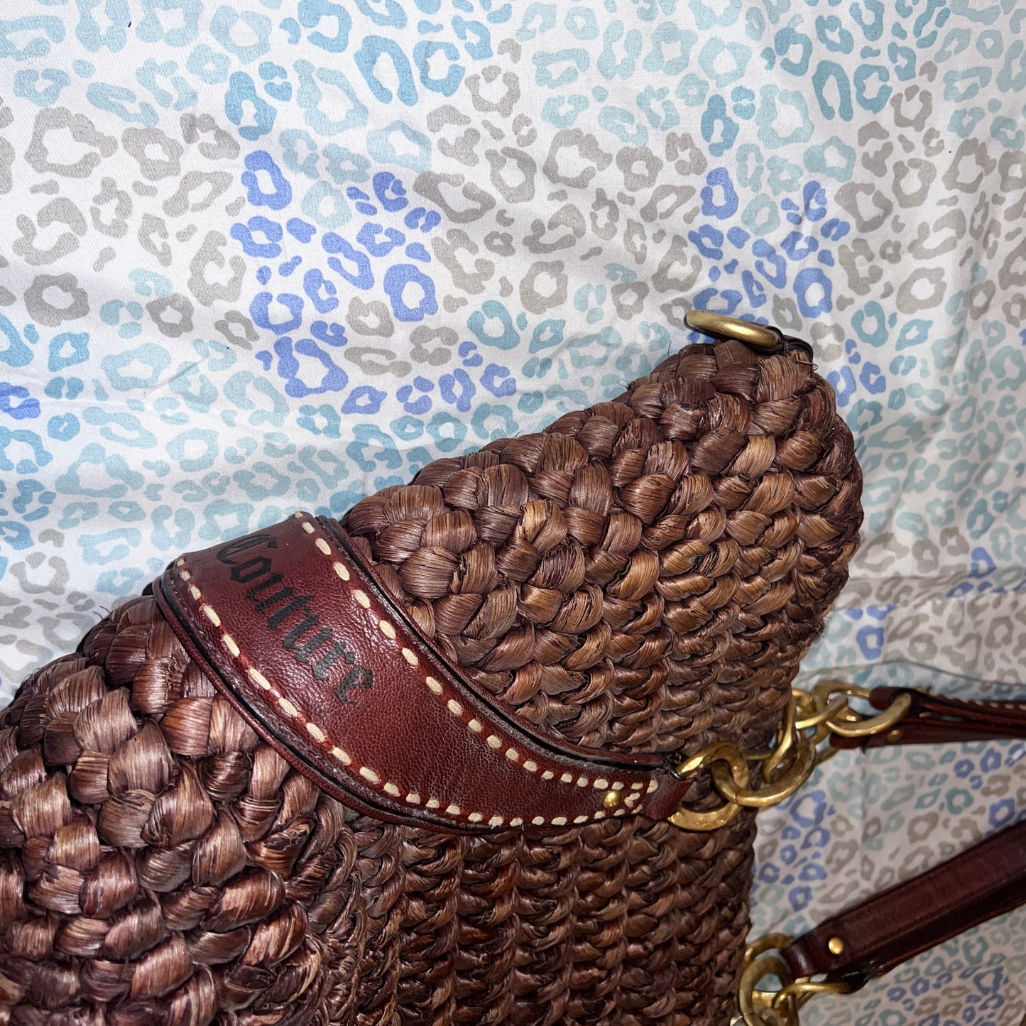 Vintage Brown Juicy Couture Tote Bag Purse Y2K Handbag XL Size Woven Wicker