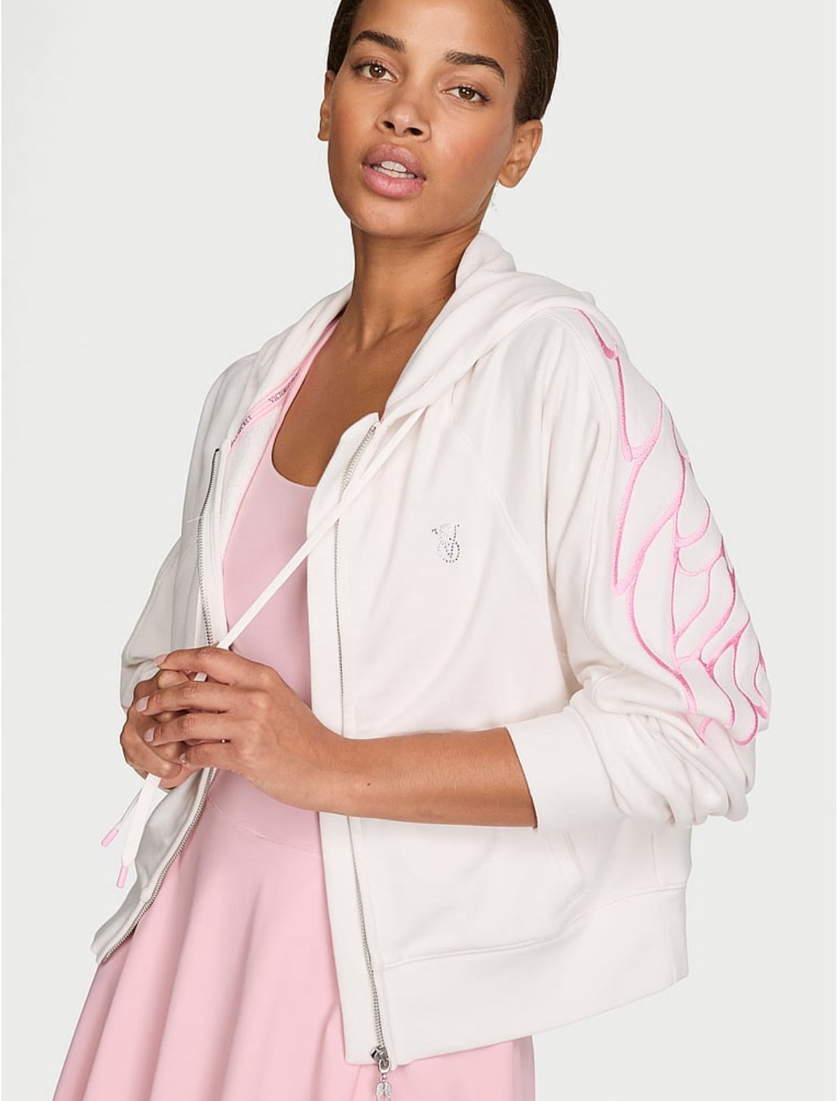 New White Pink Victoria’s Secret Jacket Angel Wings Off Duty Terry Crop Zip