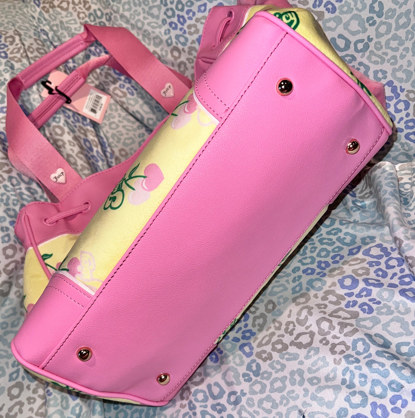 New Pink Yellow Juicy Couture Purse + Charms Cherry Daydreamer Tote Bag Handbag