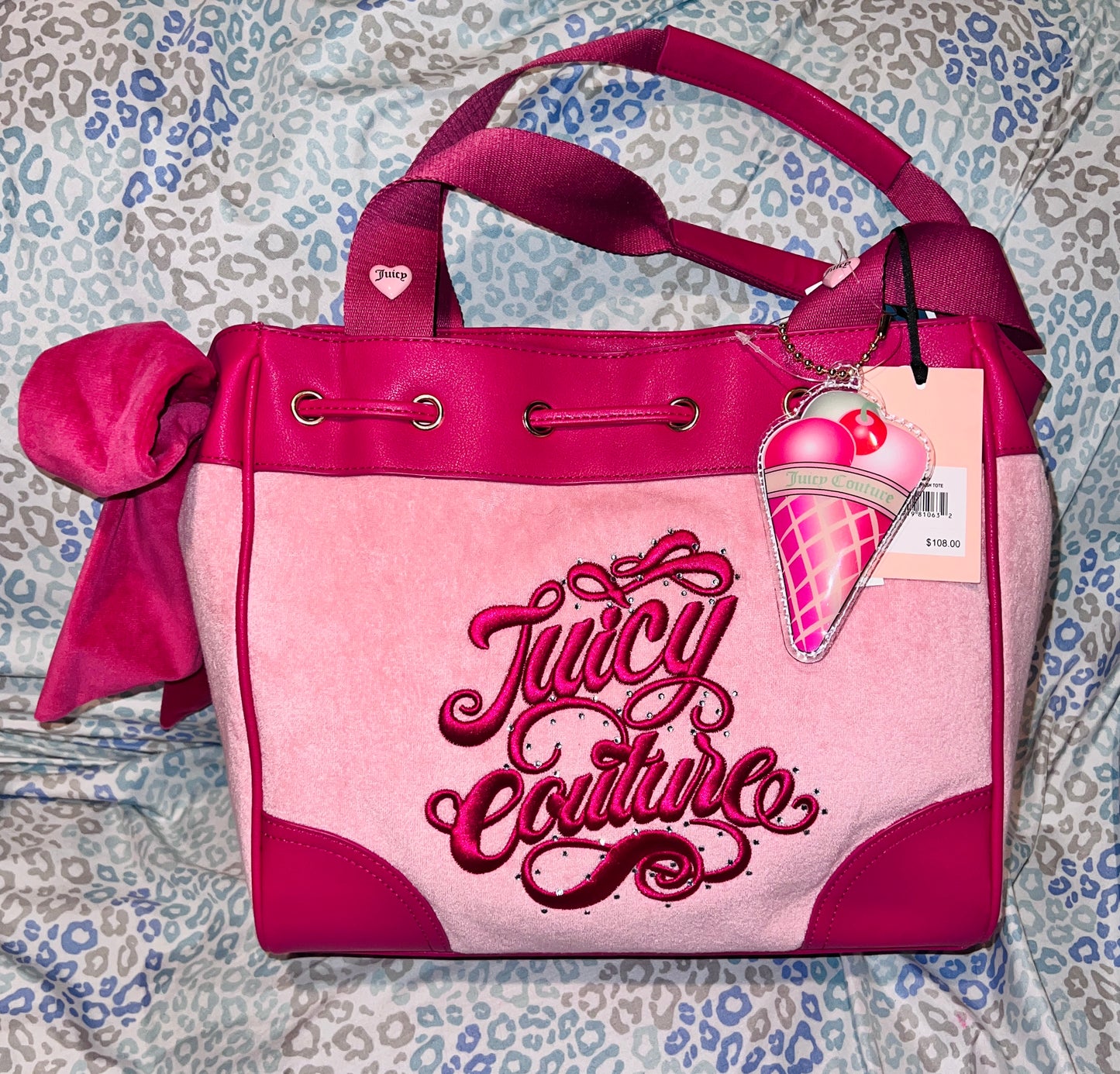 New Pink Juicy Couture Purse Daydreamer Tote Bag Ice Cream Charm Handbag NWT