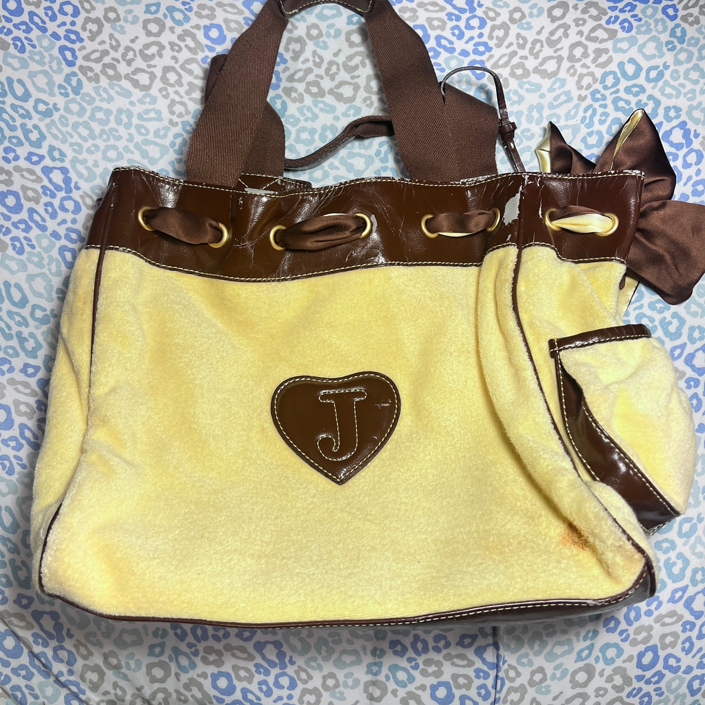 Vintage Brown Yellow Juicy Couture Purse Tote Bag Handbag Daydreamer Terry Cloth - Juicy Couturists Loves