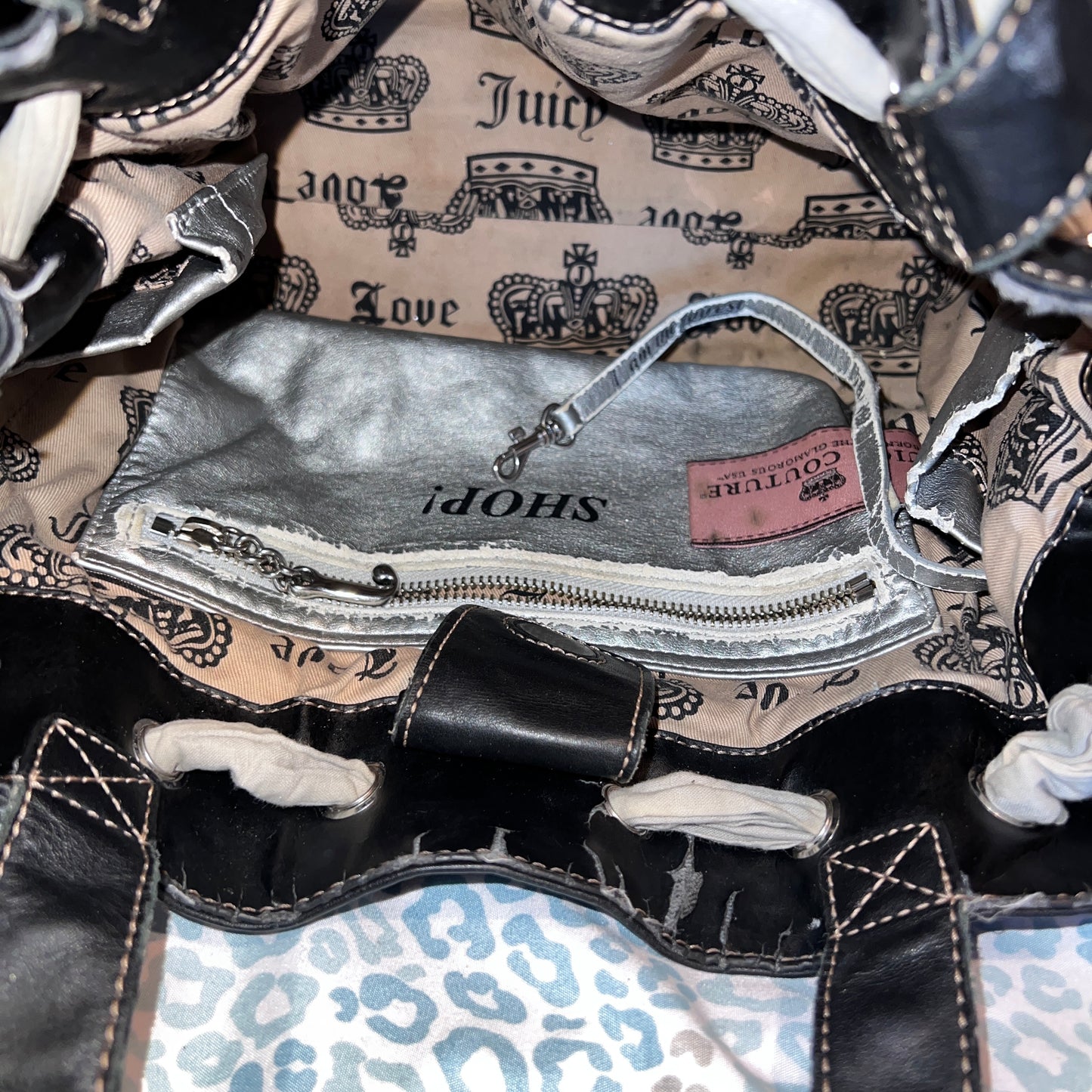 Vintage Grey Black Juicy Couture Tote Bag Purse Daydreamer Velour Handbag Y2K