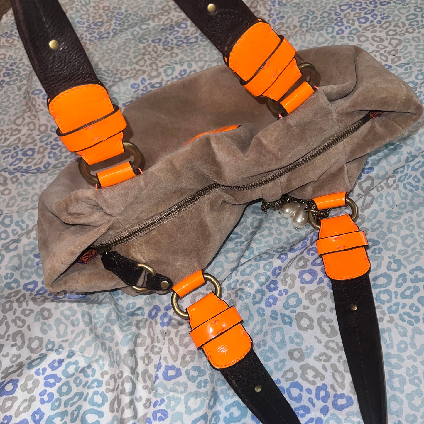 Vintage Tan Brown Juicy Couture Purse Satchel Bag Handbag Velour Scottie Dog Y2K