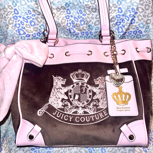 New Pink Brown Juicy Couture Purse Scottie Dog Daydreamer Handbag Tote Bag