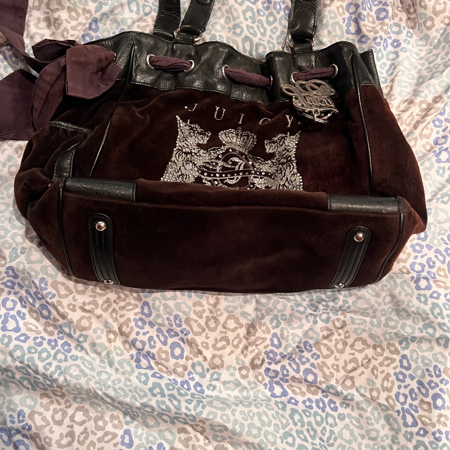 Vintage Black Juicy Couture Purse Daydreamer Tote Bag Handbag Y2K Velour Scottie