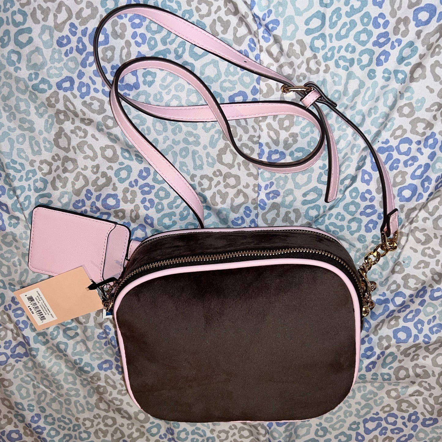 New Pink Brown Juicy Couture Purse Crossbody Bag Scottie Dog Velour Y2K Mcbling