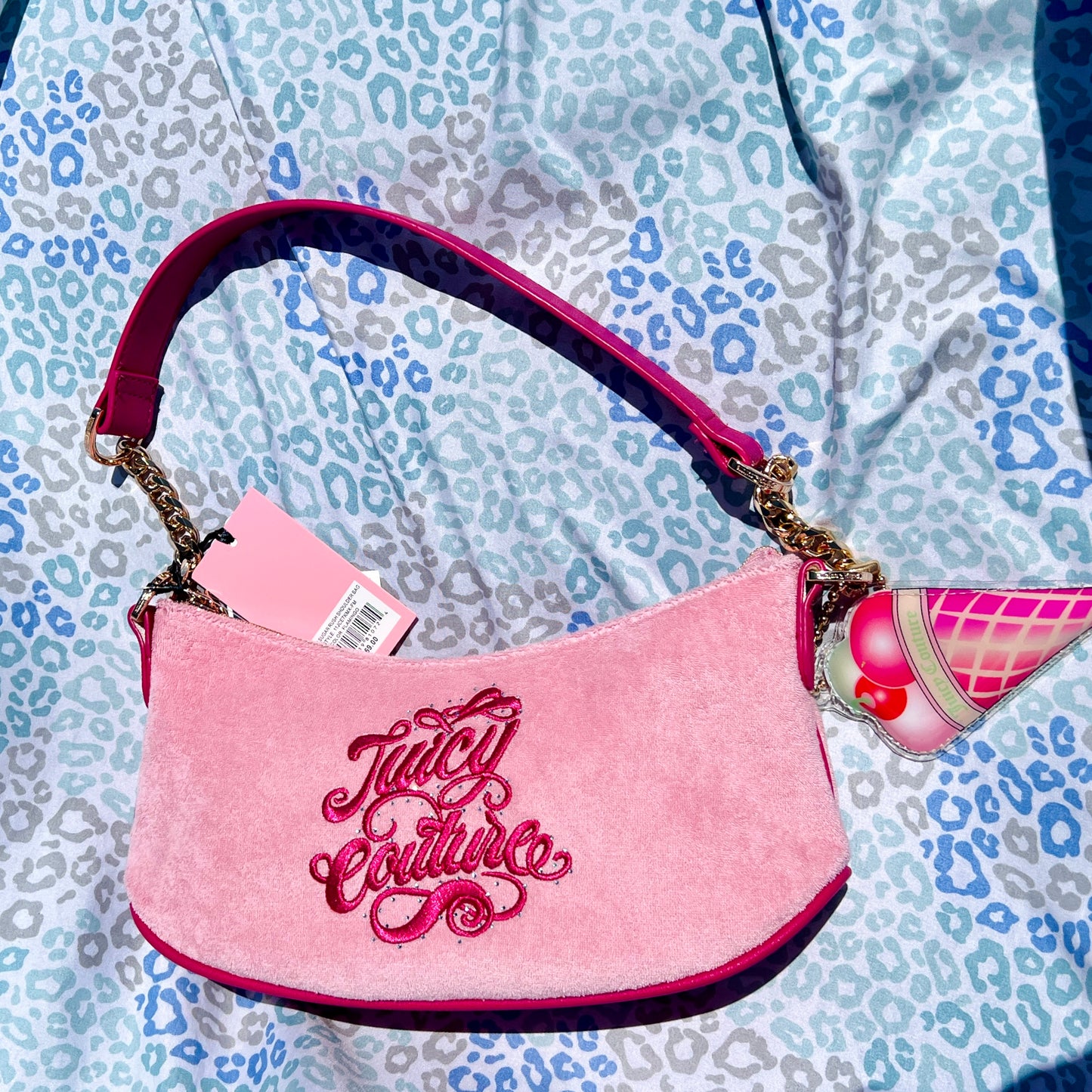 New Pink Juicy Couture Purse Handbag Ice Cream Charm Terry Cloth Shoulder Bag