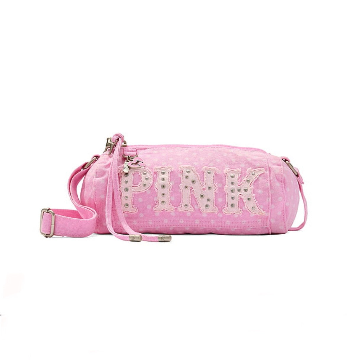 New VS Victoria’s Secret PINK Canvas Rolled Mini Duffle Shoulder Bag Polka Dot