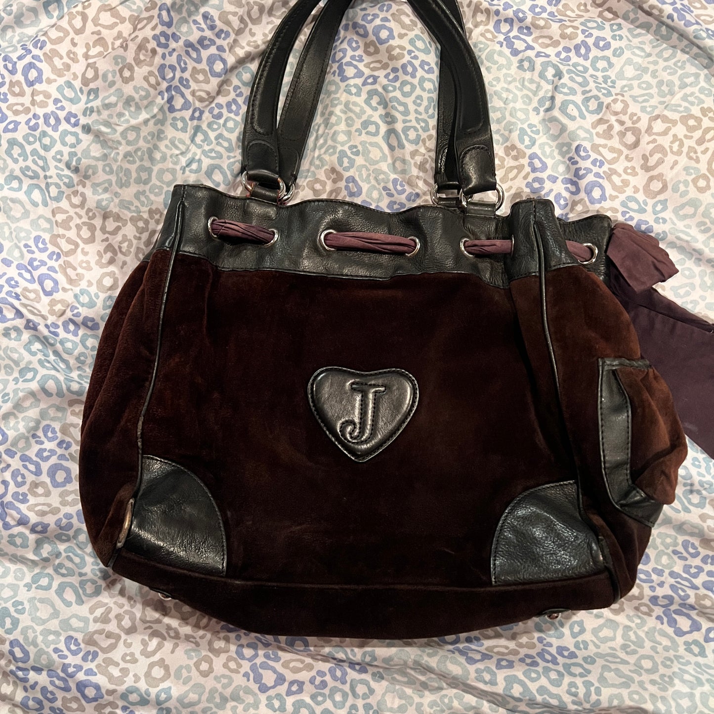 Vintage Black Juicy Couture Purse Daydreamer Tote Bag Handbag Y2K Velour Scottie