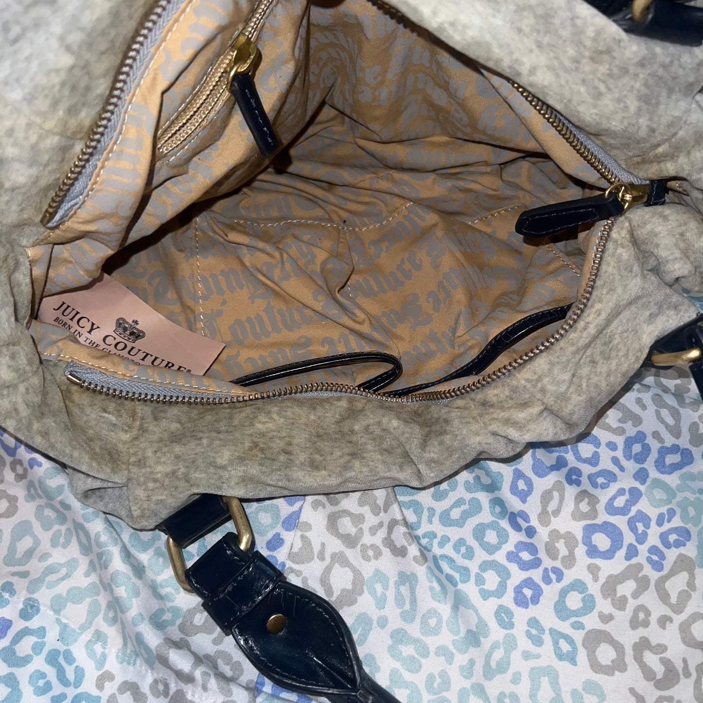 Vintage Grey Juicy Couture Purse Satchel Bag Handbag Velour Y2K