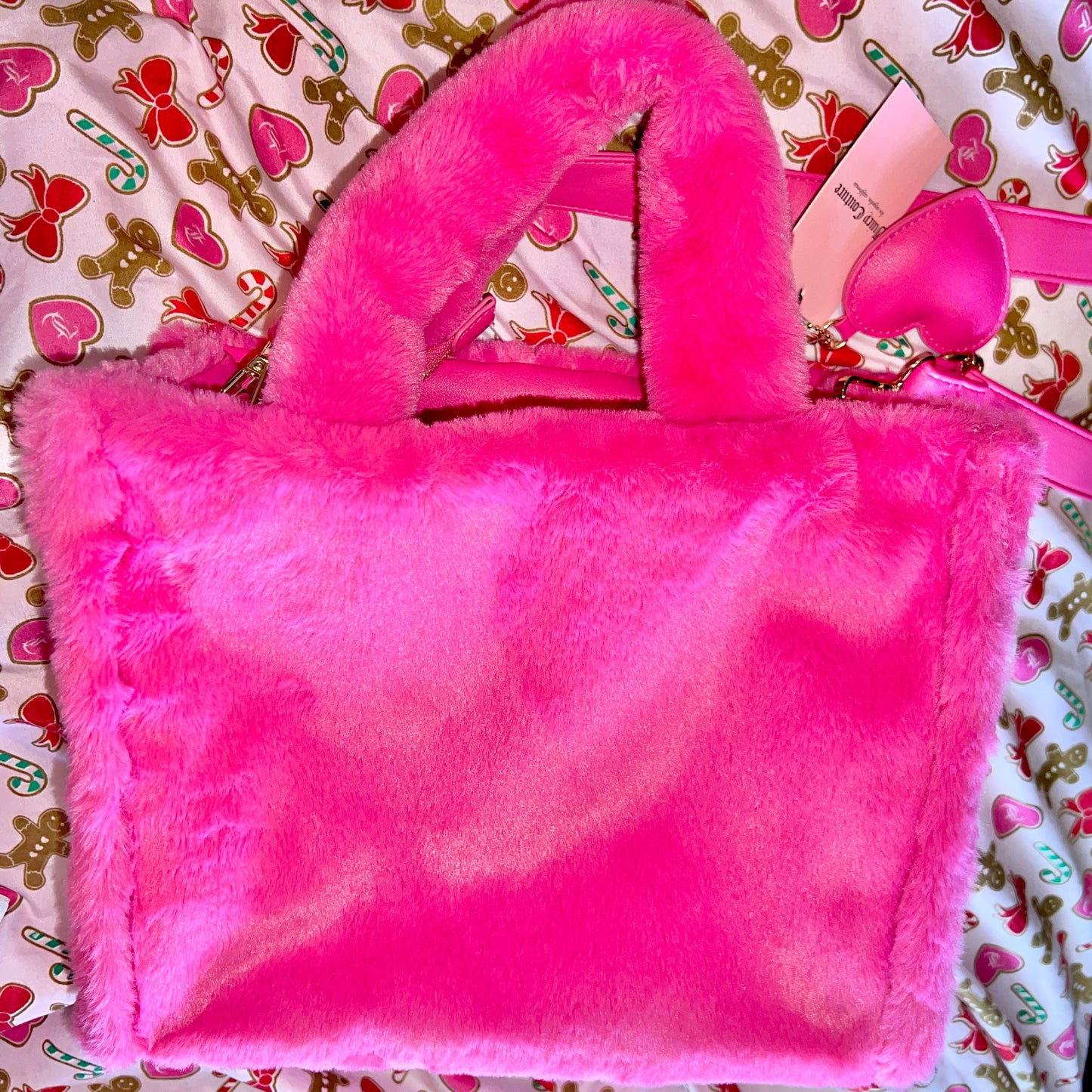 New Pink Juicy Couture Tote Bag Purse Faux Fur Crossbody MSRP $99 Mcbling
