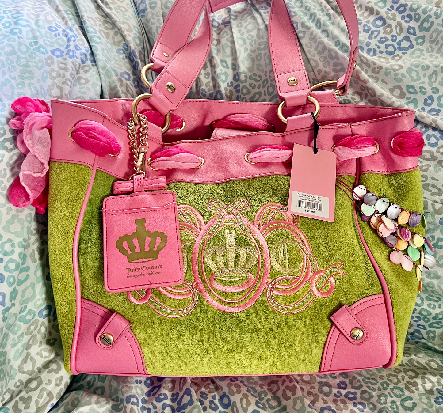 New Pink Green Juicy Couture Tote Bag + Wallet Custom Dyed Purse Vintage Style