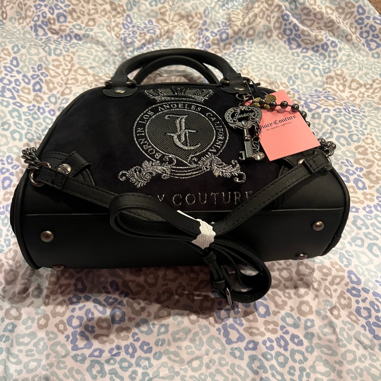 New Black Juicy Couture Purse Bowler Bag Velour Handbag Vintage Style Y2K