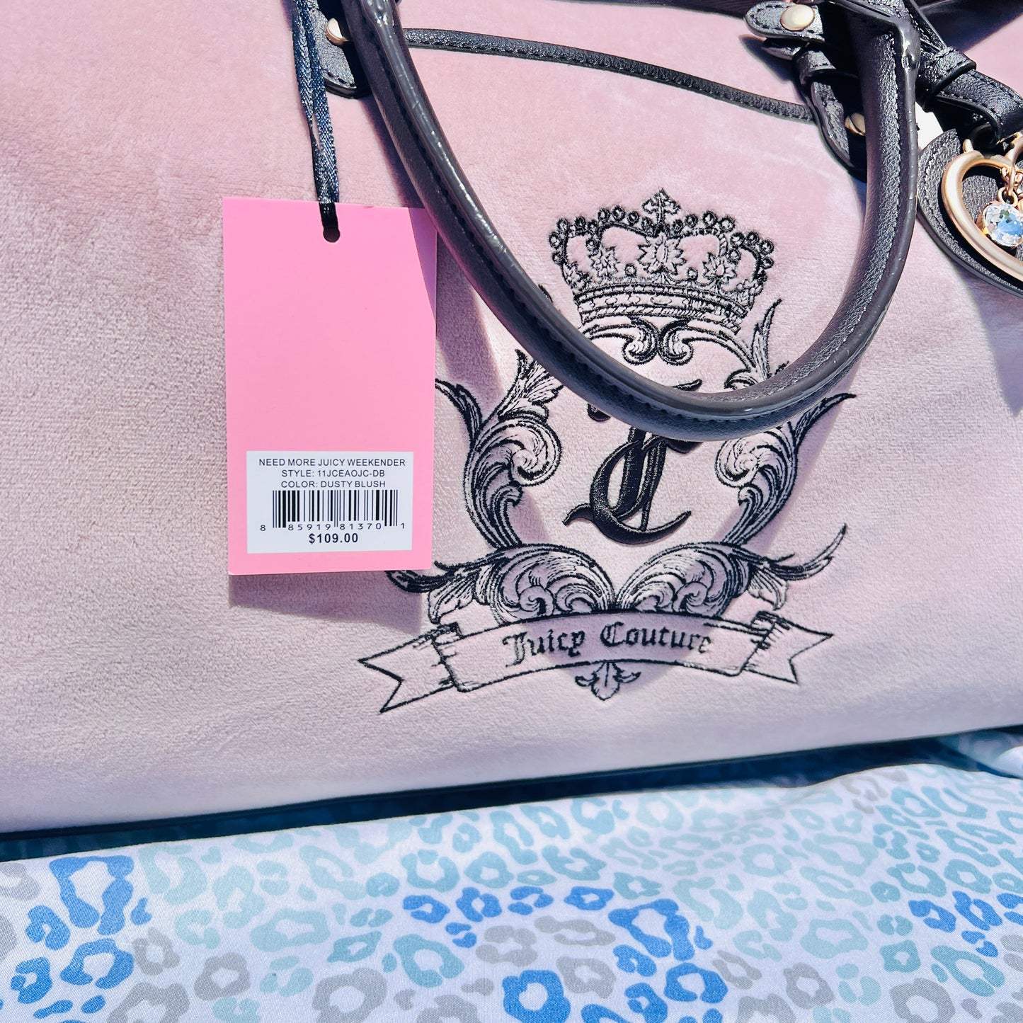 New Light Pink Juicy Couture Duffel Bag Purse XL Velour Weekender Travel Luggage