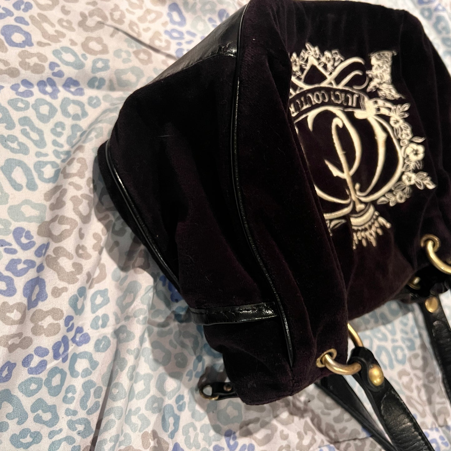 Vintage Black Juicy Couture Handbag Satchel Bag Purse Velour Y2K