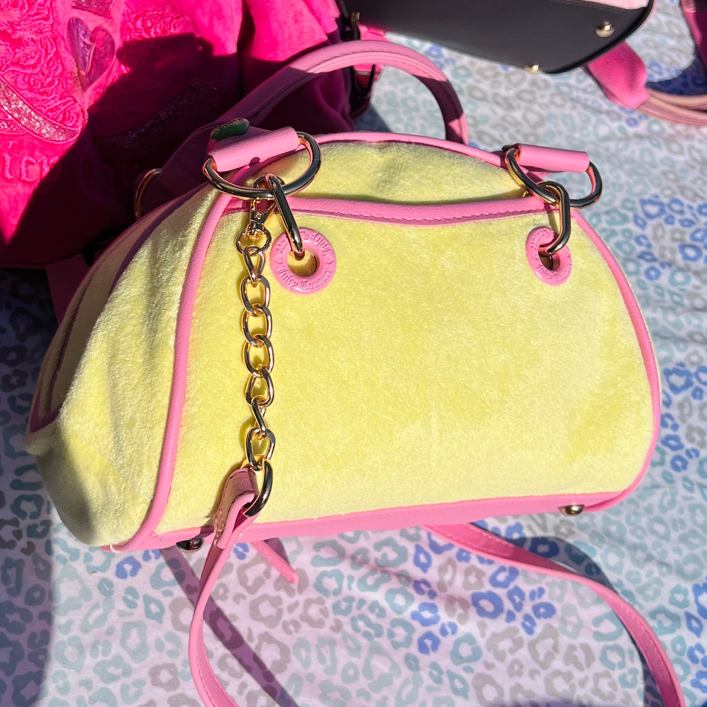New Yellow Juicy Couture Purse Bowler Bag Handbag Satchel Strawberry Terry Cloth
