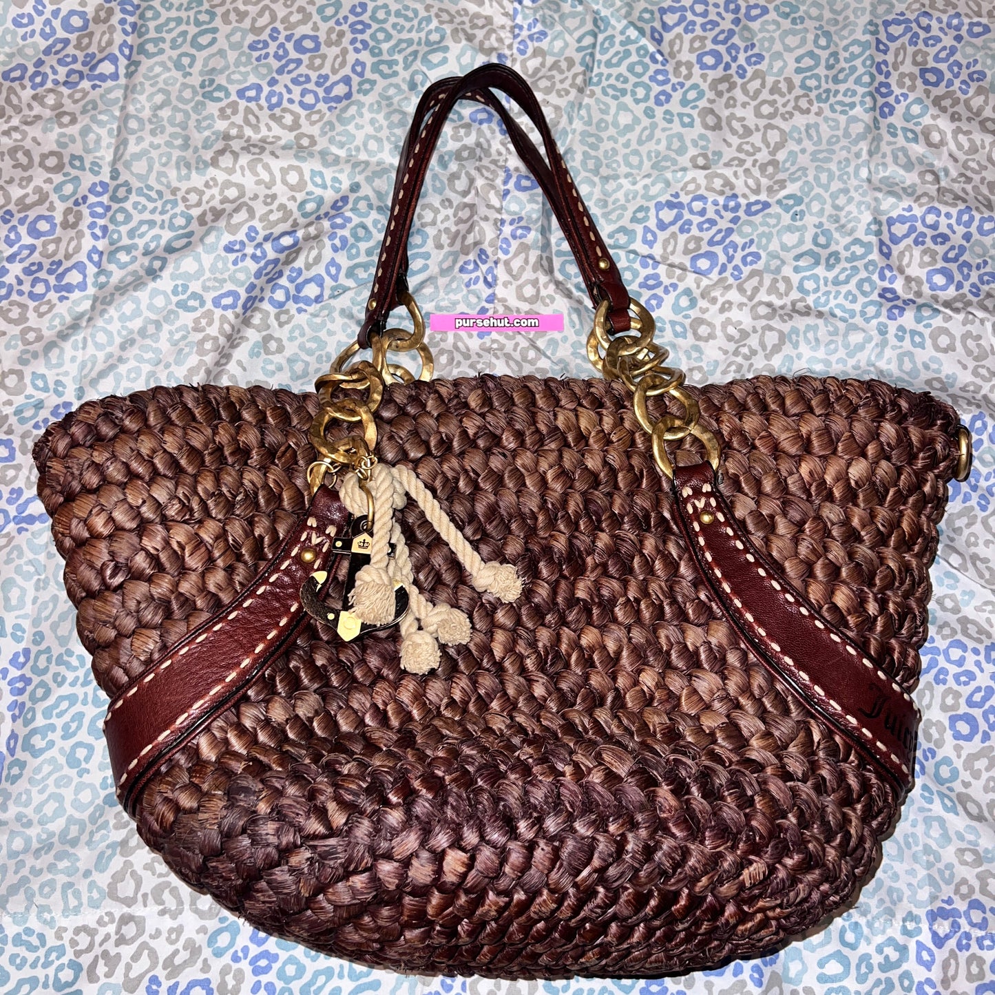 Vintage Brown Juicy Couture Tote Bag Purse Y2K Handbag XL Size Woven Wicker