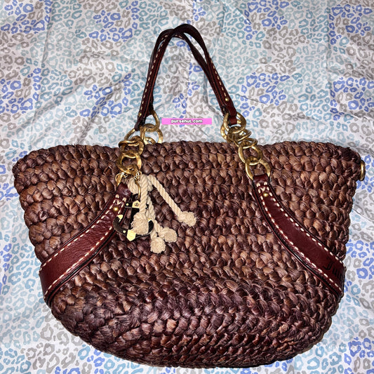 Vintage Brown Juicy Couture Tote Bag Purse Y2K Handbag XL Size Woven Wicker