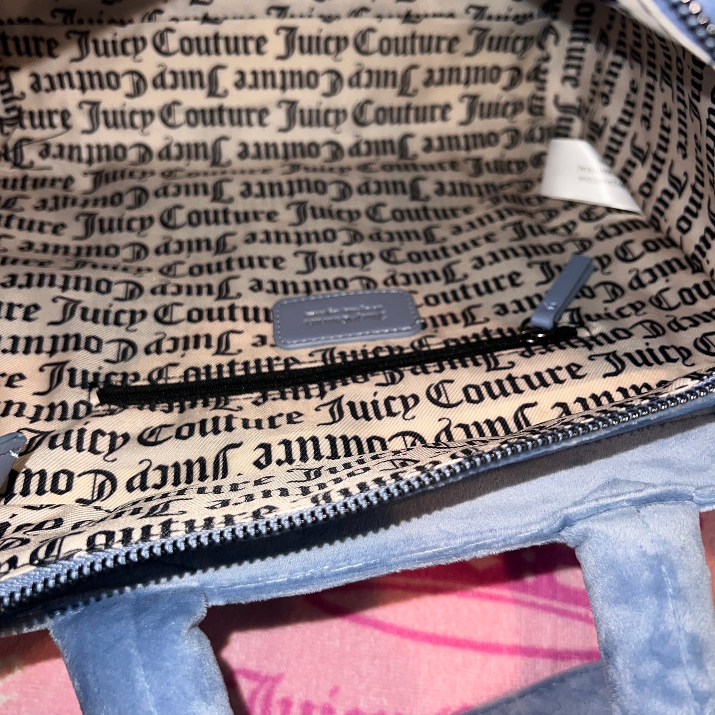 New Blue Juicy Couture Handbag Tote Bag Purse Velvet Large