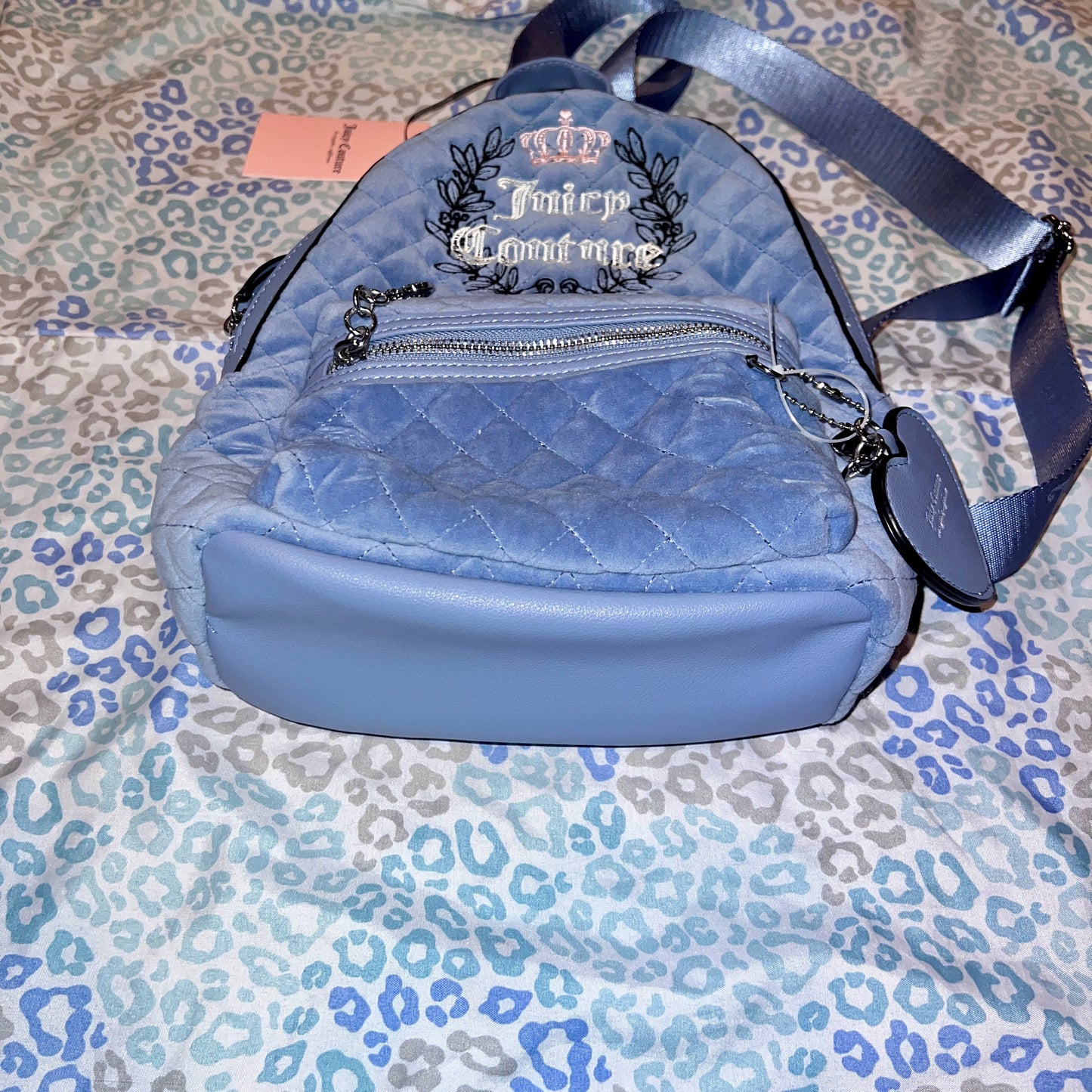 New Blue Juicy Couture Backpack Purse Bag Velour Quilted Y2K Vintage Style