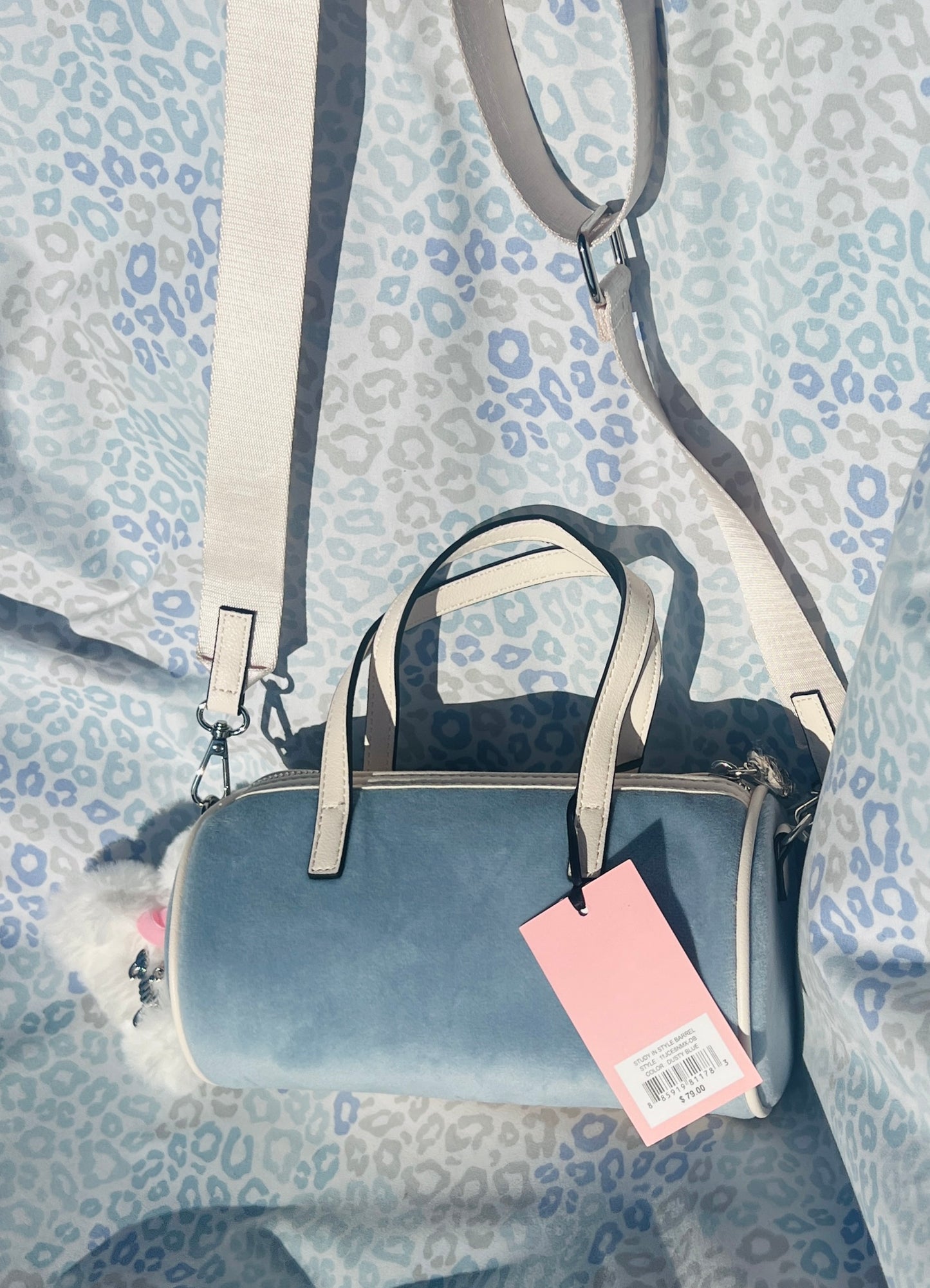 New Blue Choose Juicy Couture Purse Study In Style Barrel Bag Patch Work Velour