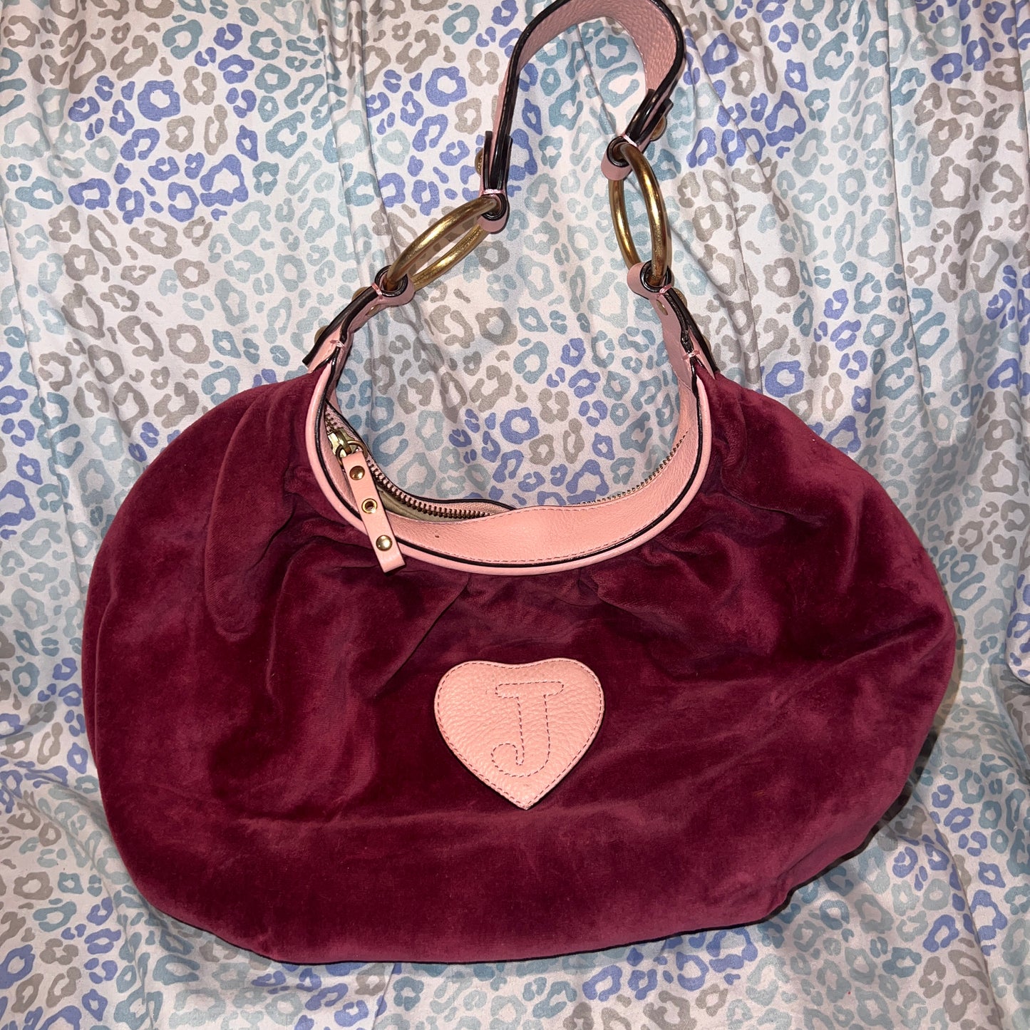 Vintage Maroon Pink Juicy Couture Purse Shoulder Bag Handbag Y2K Velour Mcbling