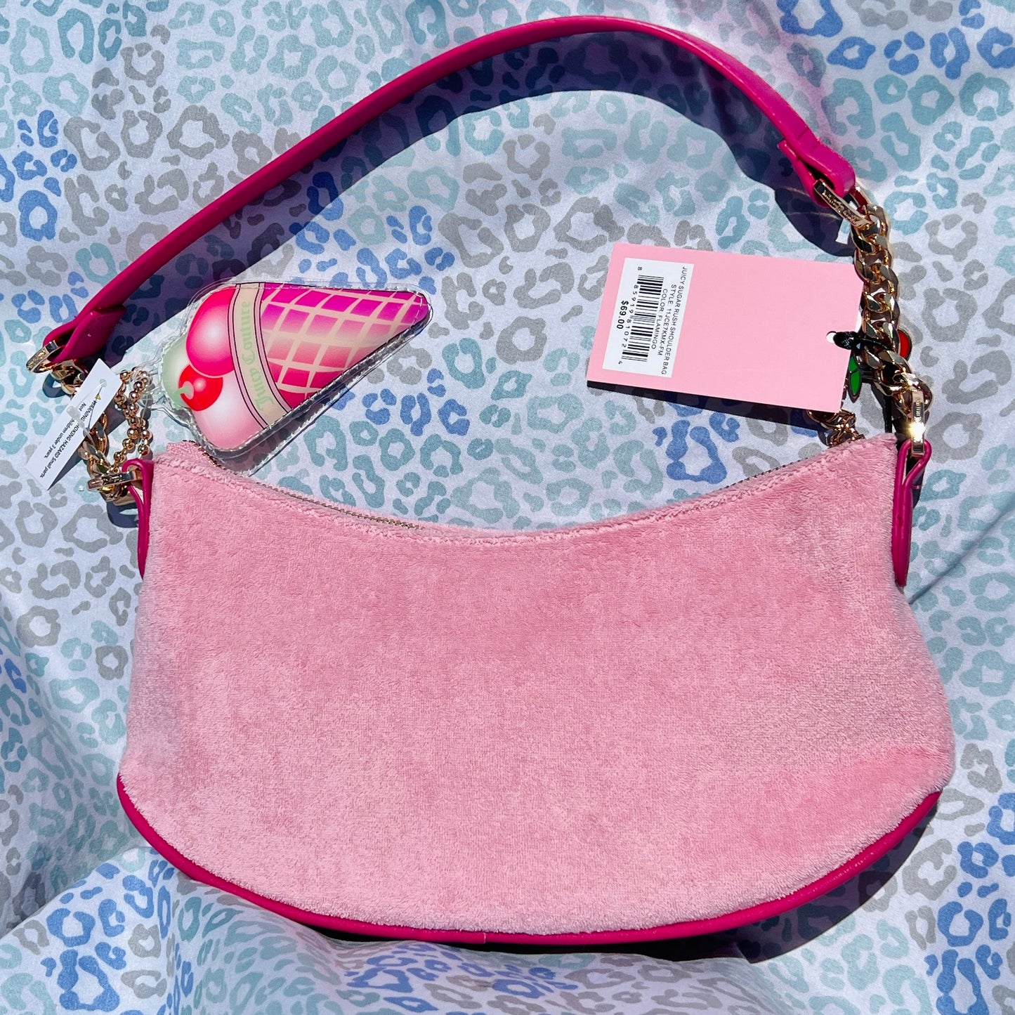 New Pink Juicy Couture Purse Handbag Ice Cream Charm Terry Cloth Shoulder Bag
