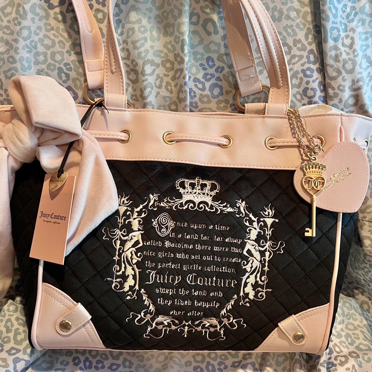 New Pink Black Juicy Couture Purse + Wallet Velour Fairy Tale Daydreamer Tote