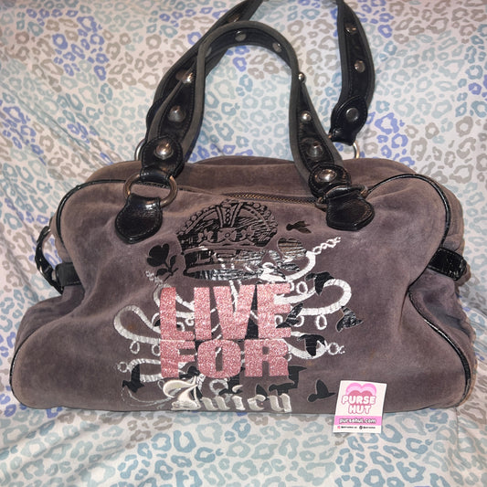 Vintage Grey Juicy Couture Purse Handbag Satchel Bag Live For Juicy Velour Y2K