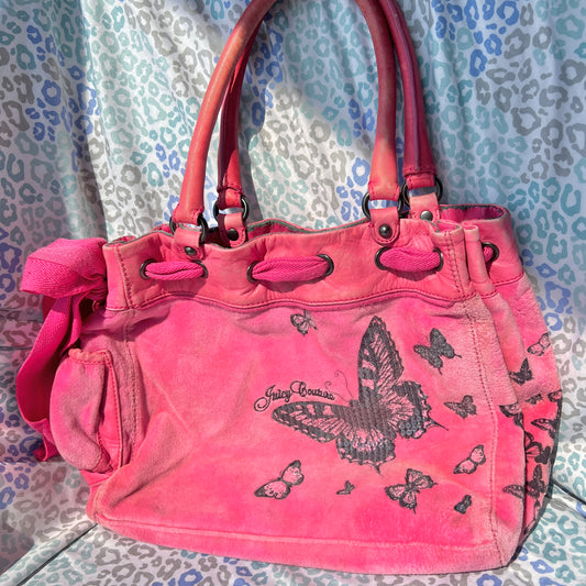 Vintage Pink Juicy Couture Purse Daydreamer Tote Bag Handbag Butterfly Velour