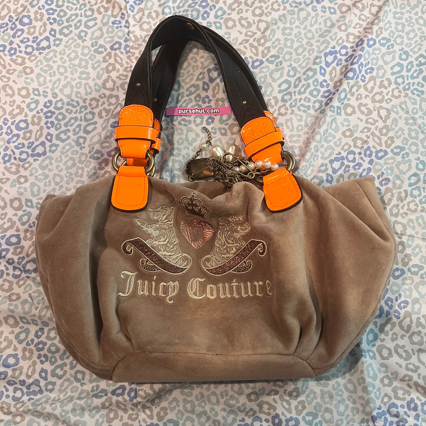 Vintage Tan Brown Juicy Couture Purse Satchel Bag Handbag Velour Scottie Dog Y2K