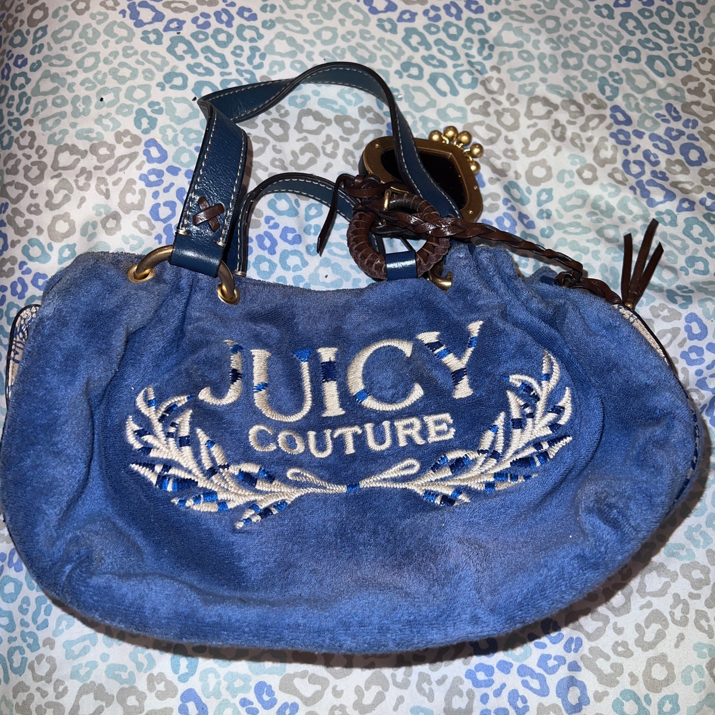 Vintage Blue Juicy Couture Satchel Bag Purse Handbag Terry Cloth Y2K