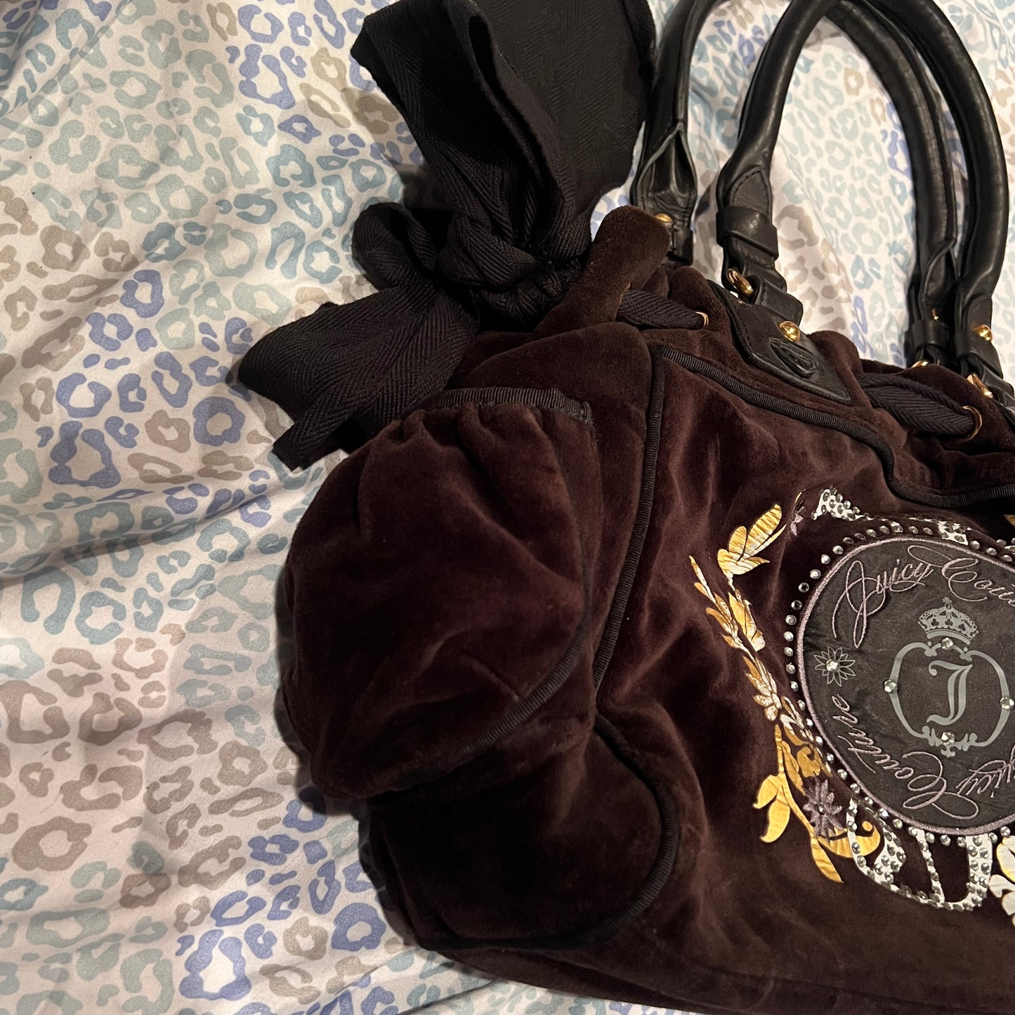 Vintage Black Juicy Couture Purse Velour Handbag Y2K Bag Floral Flower