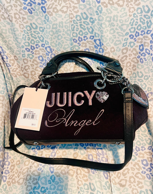 New Black Juicy Couture Purse Juicy Angel Bowler Bag Handbag Terry Cloth Satchel