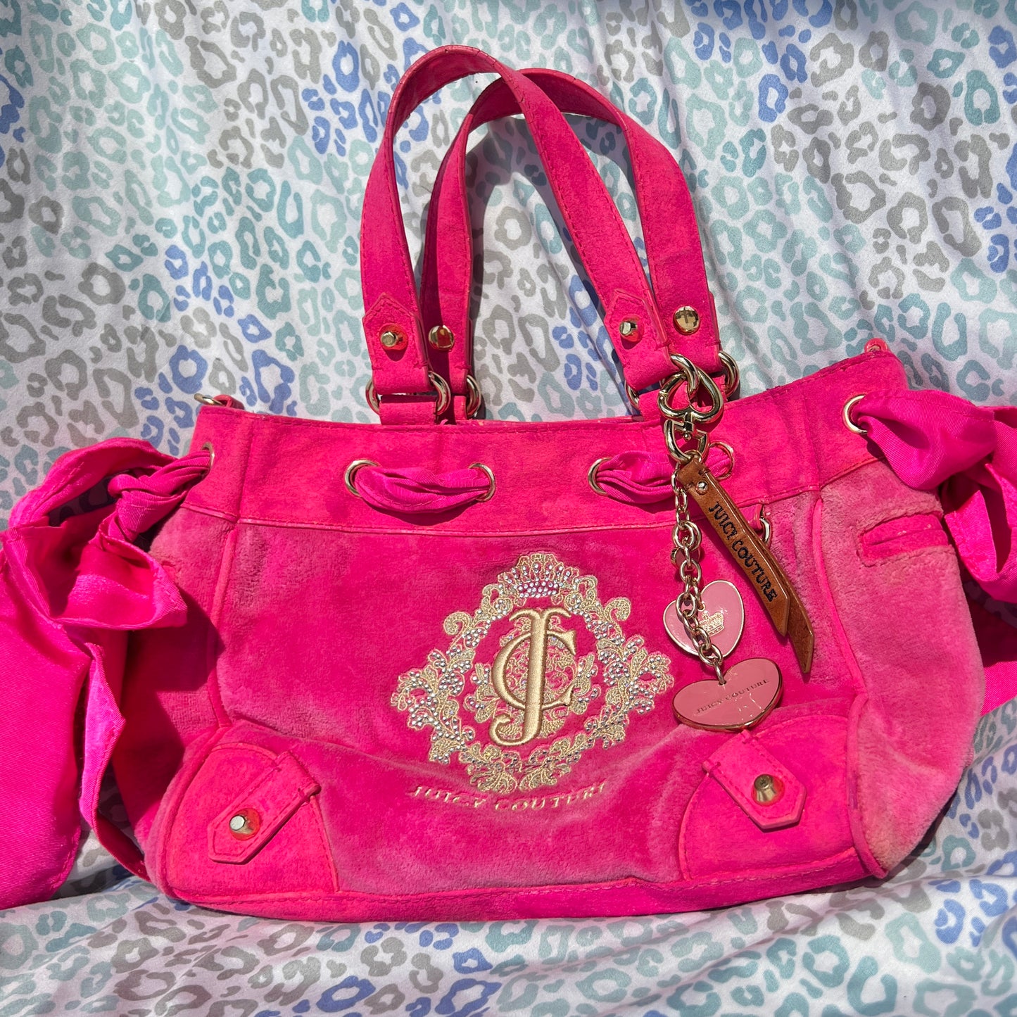 Vintage Hot Pink Juicy Couture Purse Mini Daydreamer Tote Bag Handbag Velour Y2K