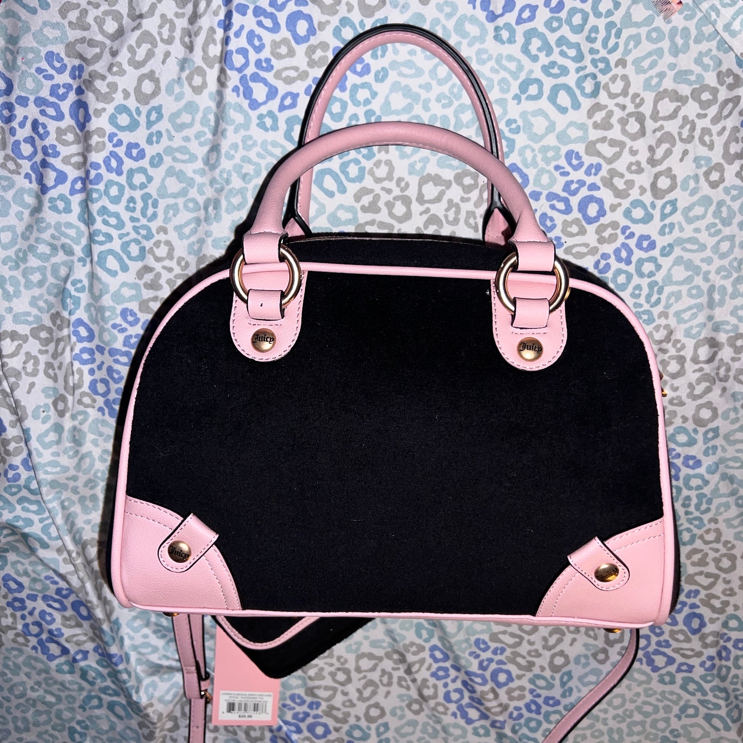 New Black Pink Juicy Couture Purse + Wallet NWT Handbag Terry Cloth Bowler Bag