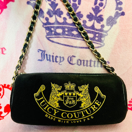 Vintage Black Juicy Couture Barrel Bag Purse Handbag Terry Cloth Y2K Scottie Dog