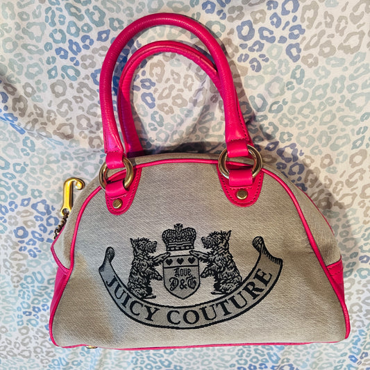 Vintage Pink Grey Juicy Couture Bowler Bag Handbag Purse Satchel Scottie Dog Y2K