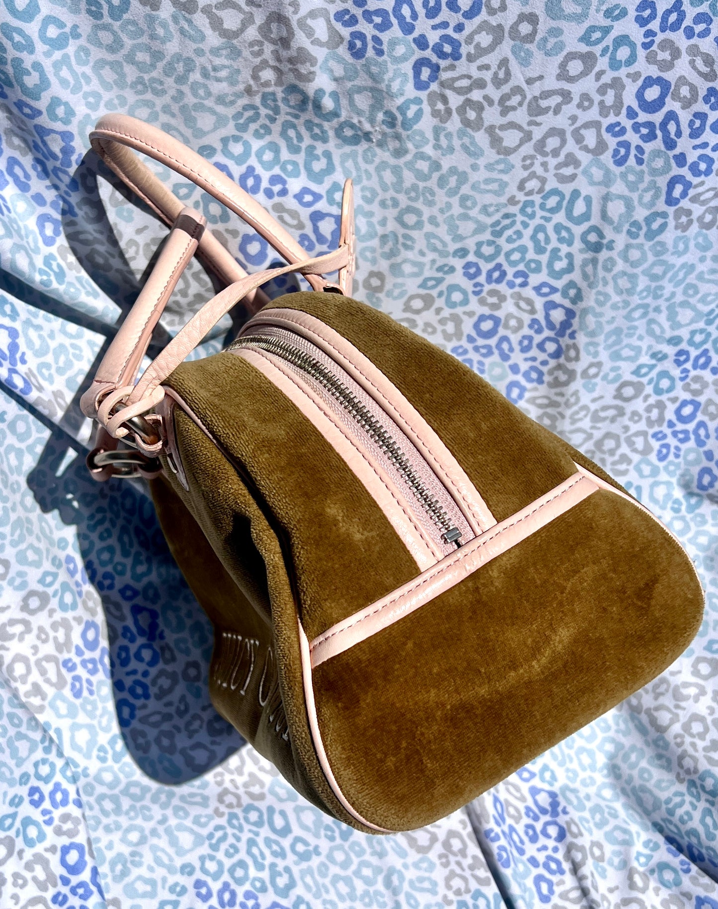 Vintage Olive Green Juicy Couture Purse Velvet Bowler Bag Satchel Handbag Y2K