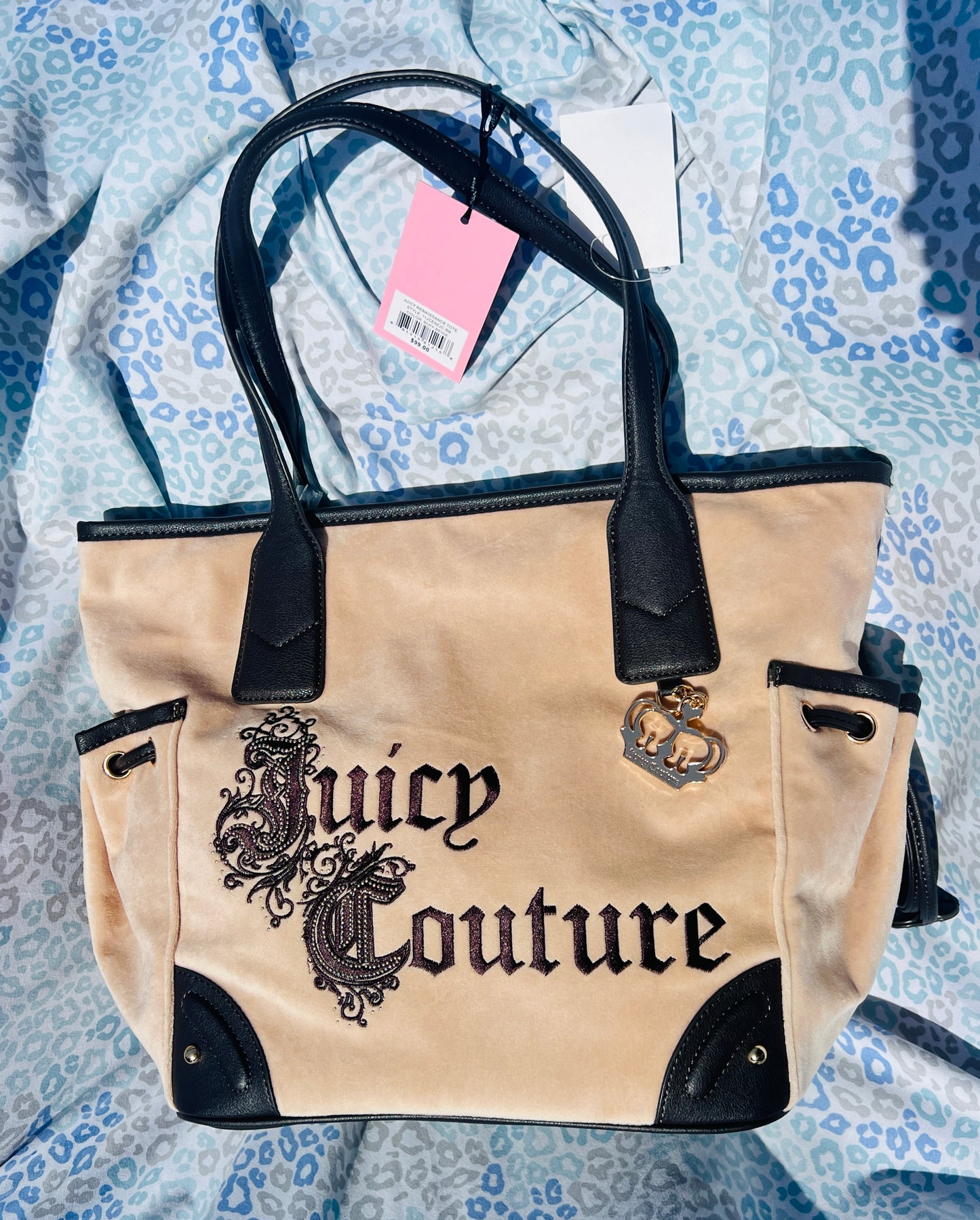 New Brown Beige Juicy Couture Purse Renaissance Tote Bag Velour Vintage Style