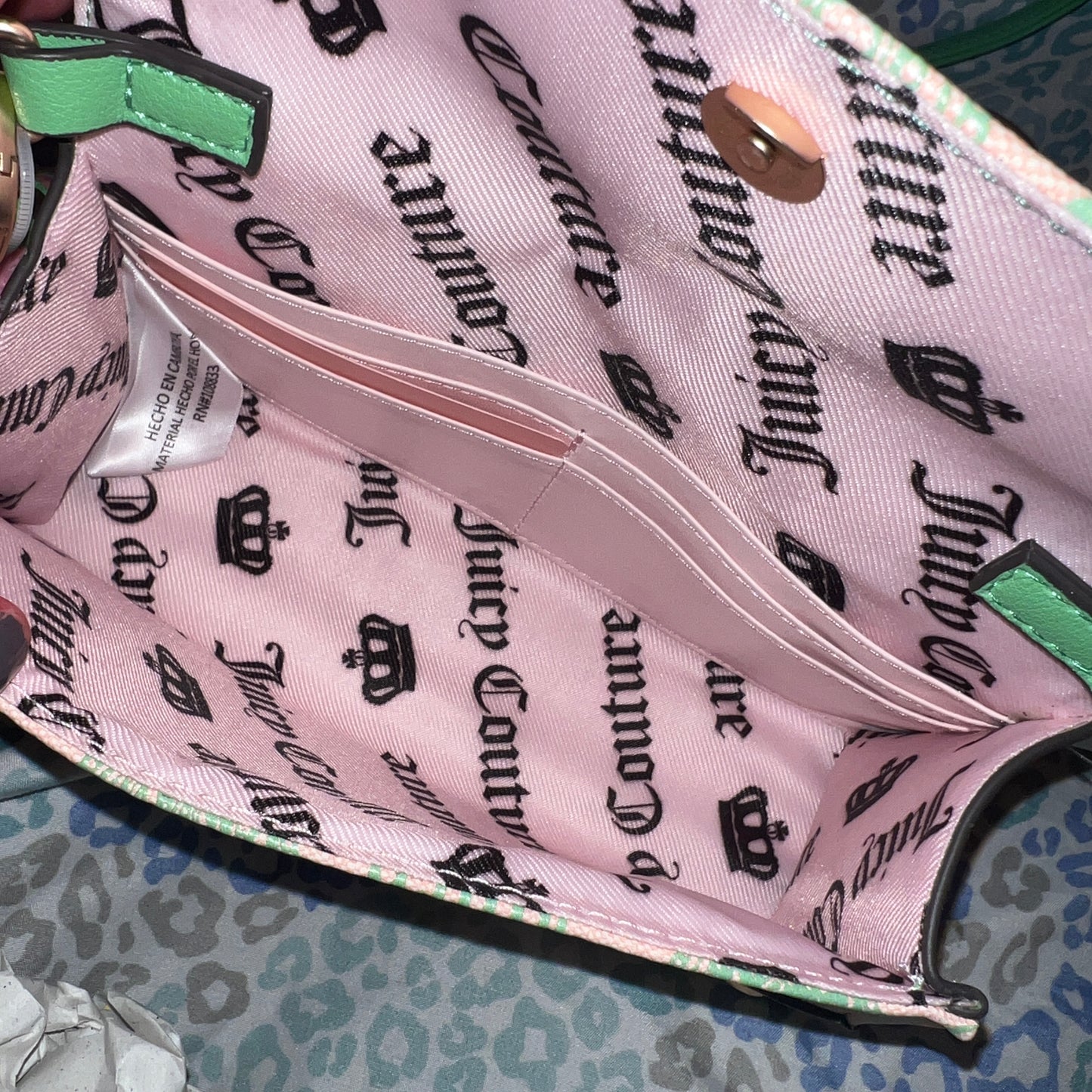 New Green Pink Juicy Couture Purse Crossbody Bag Retro Juicy Fan Club